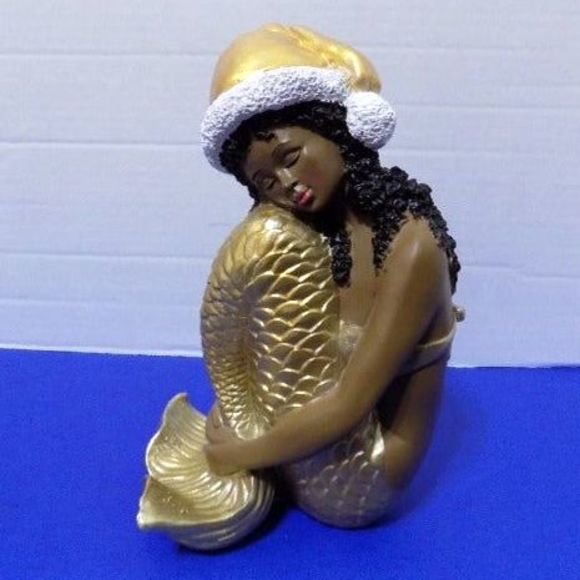 New Christmas Black Mermaid Statue Figurine Coastal Home Decor Nautical Holoida